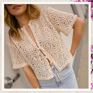Tie-Front Crochet Shirt - Future Collective™ with Alani Noelle Tan M